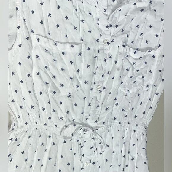 Japna for Anthropologie white w/navy star print fully lined button up mini dress - Picture 3 of 6